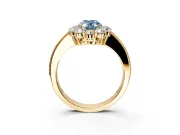Halo Engagement Ring Setting for Fancy Blue Oval Center with Milgrain Channel Band and Prong Head in Yellow Gold