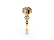 Vintage Station Engagement Ring Setting for Fancy Pink Round Cut Center with Accents and Prong Head in Yellow Gold