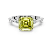 Solitaire Engagement Ring Setting for Fancy Yellow Asscher Cut Center with Bezel Station Band and Prong Head in Sterling Silver