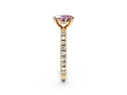 Solitaire Engagement Ring Setting for Fancy Pink Oval Center with Fine Pave Band and Claw Prong Head in Yellow Gold