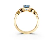 Leaf Engagement Ring Setting for Fancy Blue Emerald Cut Center with Milgrain Accent Band and Prong Head in Yellow Gold