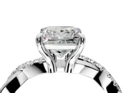 Solitaire Engagement Ring Setting for Princess Cut Center with Half-Pave Crossover Band and Prong Head in Platinum