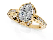 Floral Engagement Ring Setting for Pear-Shaped Center with Four Accent Clusters and Prong Head in Yellow Gold
