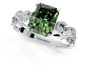Leaf Engagement Ring Setting for Fancy Green Princess Cut Center with Milgrain Accent Band and Prong Head in Sterling Silver