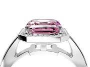 Bezel-Framed Halo Engagement Ring Setting for Fancy Pink Asscher Cut Center with Pave Band and Prong Head in White Gold