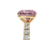 Solitaire Engagement Ring Setting for Fancy Pink Radiant Cut Center with Large Accent Band and Prong Head in Yellow Gold