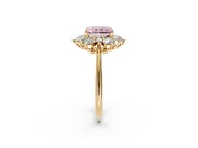 Small-Accent Cluster Halo Engagement Ring Setting for Fancy Pink Radiant Cut Center with Plain Band and Prong Head in Yellow Gold