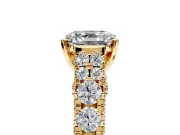 Solitaire Engagement Ring Setting for Asscher Cut Center with Pave Cathedral Shoulders and Prong Head in Yellow Gold