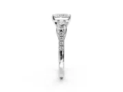 3 Stone Engagement Ring Setting for Radiant Cut Center with Crossover Basket, Pave Band and Prong Head in White Gold