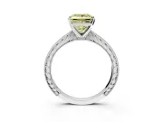 Solitaire Engagement Ring Setting for Fancy Yellow Princess Cut Center with Engraved Milgrain Band and Prong Head in Sterling Silver