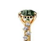 Solitaire Engagement Ring Setting for Fancy Green Round Cut Center with Trailing Leaf Accent Band and Prong Head in Yellow Gold