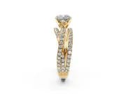 Solitaire Engagement Ring Setting for Cushion Cut Center with Woven 3-Strand Pave Band and Prong Head in Yellow Gold