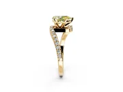 Solitaire Engagement Ring Setting for Fancy Yellow Pear-Shaped Center with Pave Bypass Swirl Band and Prong Head in Yellow Gold