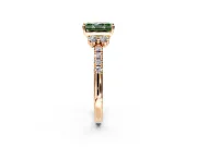 Paired Accent Engagement Ring Setting for Fancy Green Radiant Cut Center with Pave Band and Prong Head in Rose Gold