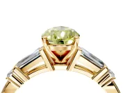 Bar-Set Engagement Ring Setting for Fancy Yellow Pear-Shaped Center with Tapered Baguette Accents and Prong Head in Yellow Gold