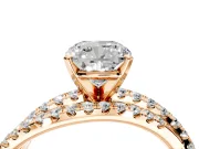 Solitaire Engagement Ring Setting for Cushion Cut Center with Woven 3-Strand Pave Band and Prong Head in Rose Gold