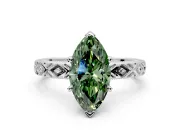 Solitaire Engagement Ring Setting for Fancy Green Marquise Center with Milgrain X Pattern Band and Prong Head in Platinum