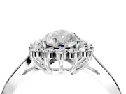 Starburst Halo Engagement Ring Setting for Pear-Shaped Center with Flat Cathedral Band and Prong Head in Platinum