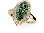 Halo Engagement Ring Setting for Fancy Green Marquise Center with Plain Tapered Band and Prong Head in Yellow Gold