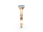 Solitaire Engagement Ring Setting for Fancy Blue Radiant Cut Center with Carved Leaf Shoulders and Prong Head in Rose Gold