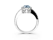 Accent Halo Engagement Ring Setting for Fancy Blue Oval Center with Full-Length Pave Band and Prong Head in White Gold