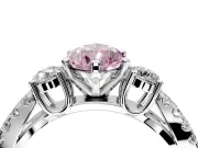 3 Stone Engagement Ring Setting for Fancy Pink Pear-Shaped Center with Pave Split Shank and Prong Head in Platinum