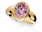 Solitaire Engagement Ring Setting for Fancy Pink Oval Center with Wide Band and Bezel Head in Yellow Gold