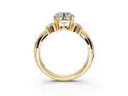 Solitaire Engagement Ring Setting for Round Cut Center with Grooved Bar Accent Band and Prong Head in Yellow Gold