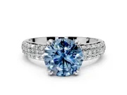 Solitaire Engagement Ring Setting for Fancy Blue Round Cut Center with Multi-Row Pave Accents and Basket Head in White Gold
