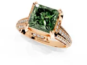 Solitaire Engagement Ring Setting for Fancy Green Princess Cut Center with Accented Split Shank and Prong Head in Rose Gold