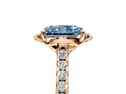 Floral Engagement Ring Setting for Fancy Blue Radiant Cut Center with Pave Band and Floral Prong Head in Rose Gold