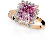 Starburst Halo Engagement Ring Setting for Fancy Pink Radiant Cut Center with Flat Cathedral Band and Prong Head in Rose Gold