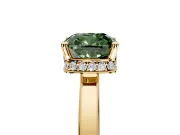 Hidden Halo Engagement Ring Setting for Fancy Green Cushion Cut Center with Wide Flat Plain Band and Prong Head in Yellow Gold