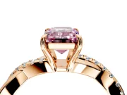 Crossover Engagement Ring Setting for Fancy Pink Emerald Cut Center with Pave and Plain Strands and Prong Head in Rose Gold