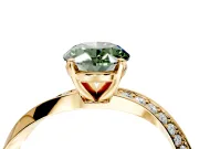 Side Accent Engagement Ring Setting for Fancy Green Oval Center with Accent Shoulders and Prong Head in Yellow Gold