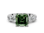 5 Stone Engagement Ring Setting for Fancy Green Asscher Cut Center with Graduated Accents and Prong Head in Platinum