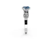 Leaf Engagement Ring Setting for Fancy Blue Round Cut Center with Milgrain Accent Band and Prong Head in Sterling Silver