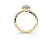 Solitaire Engagement Ring Setting for Radiant Cut Center with Multi-Row Pave Accents and Basket Head in Yellow Gold