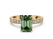 Milgrain Pave Engagement Ring Setting for Fancy Green Emerald Cut Center with Accent Band and Prong Head in Yellow Gold