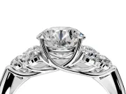 Cluster Engagement Ring Setting for Round Cut Center with Round Cut Accent Frame and Prong Head in Platinum