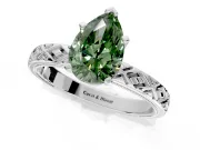 Solitaire Engagement Ring Setting for Fancy Green Pear-Shaped Center with Milgrain X Pattern Band and Prong Head in Sterling Silver