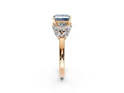 Leaf Cluster Engagement Ring Setting for Fancy Blue Princess Cut Center with Marquise Accents and Prong Head in Rose Gold