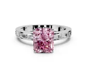 Solitaire Engagement Ring Setting for Fancy Pink Radiant Cut Center with Channel Baguette Band and Prong Head in White Gold