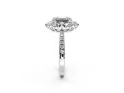 Floral Halo Engagement Ring Setting for Emerald Cut Center with Pave Accents and Prong Head in Sterling Silver