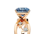 Solitaire Engagement Ring Setting for Fancy Blue Radiant Cut Center with Criss-Cross Accent Band and Prong Head in Rose Gold