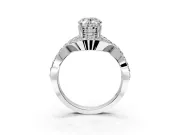 Halo Engagement Ring Setting for Oval Center with Pave Infinity Twist Band and Prong Head in Platinum