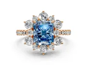 Floral Halo Engagement Ring Setting for Fancy Blue Radiant Cut Center with Pave Accents and Prong Head in Rose Gold