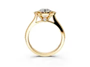 Halo Engagement Ring Setting for Round Cut Center with Milgrain Pave Band and Bezel Head in Yellow Gold