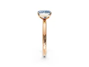 Low-Set Solitaire Engagement Ring Setting for Fancy Blue Radiant Cut Center with Thin Plain Band and Prong Head in Rose Gold