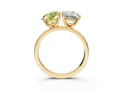 Fancy Yellow Round Cut and Emerald Cut Lab-Grown Diamond Toi et Moi Engagement Ring with Prong-Set Stones in Yellow Gold
